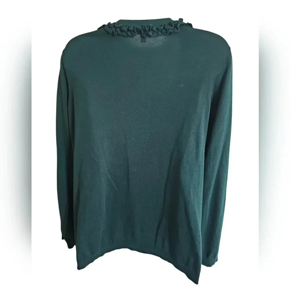 TALBOTS Forest Green Ruffle Trim Button Cardigan Petite 1X Classic Layering VTG - Picture 3 of 7